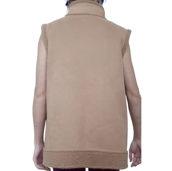 Vintage Tan Faux Suede Shearling Vest Size XL - Picture 5 of 5
